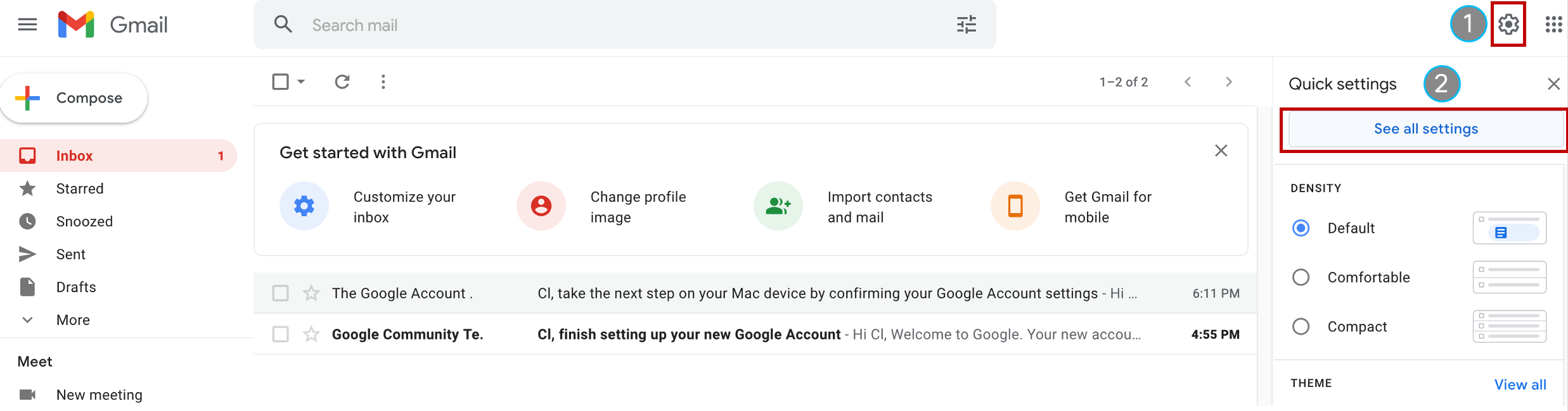 Gmail account configuration step 1