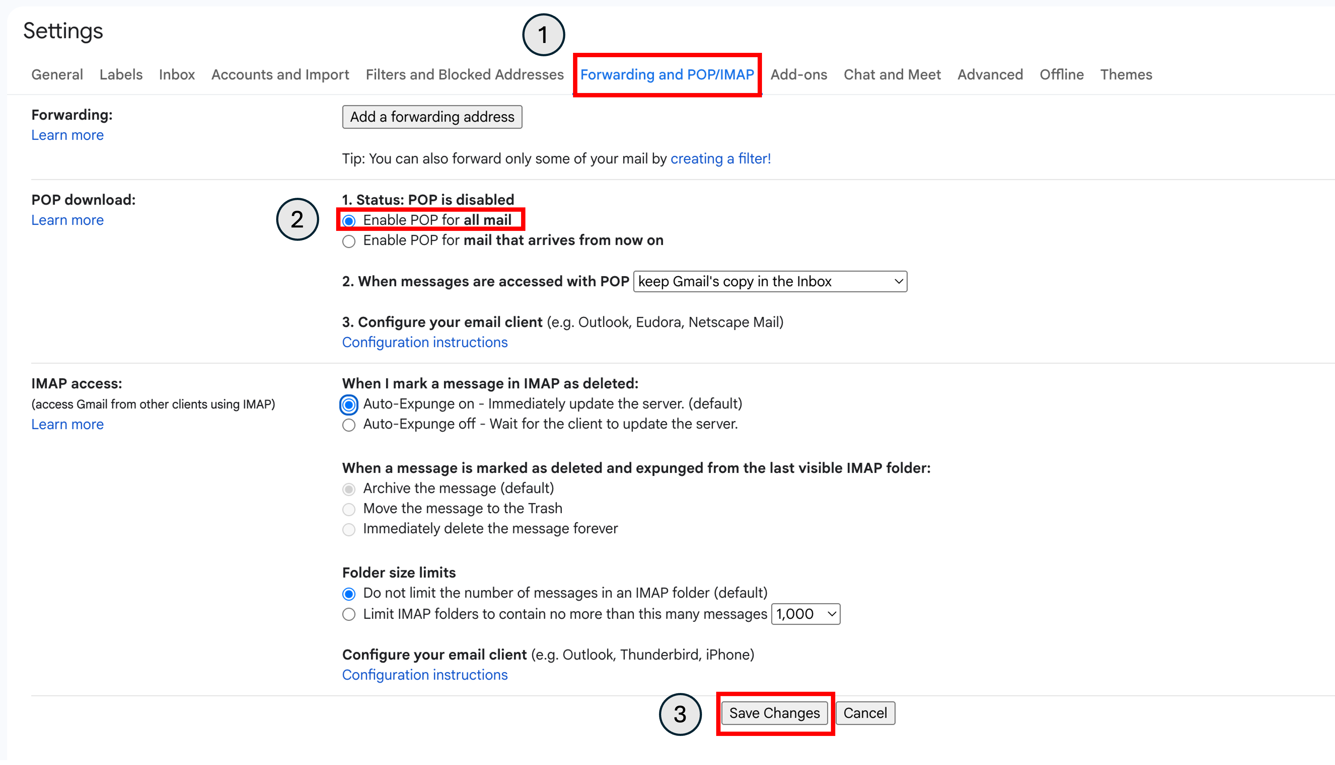 Gmail account configuration step 2