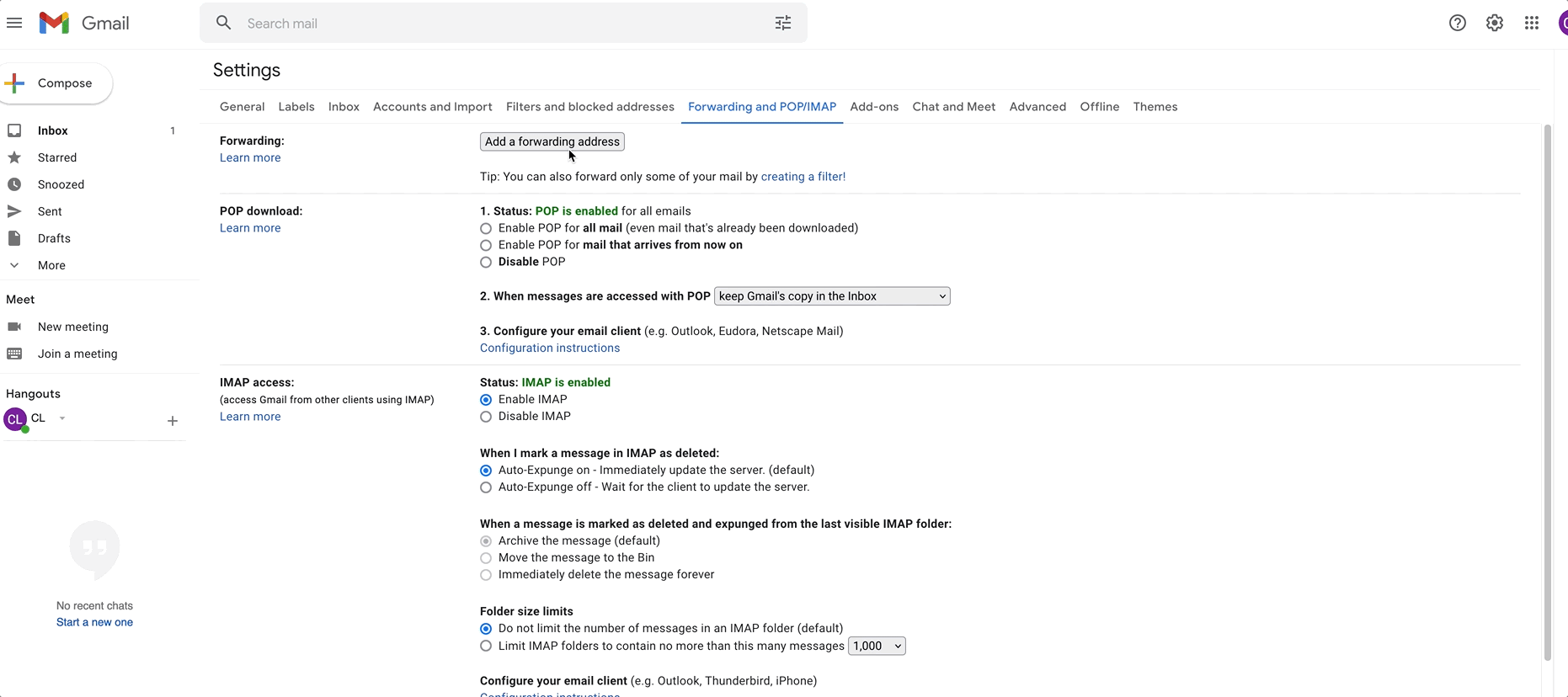 Add forwarding address in Gmail