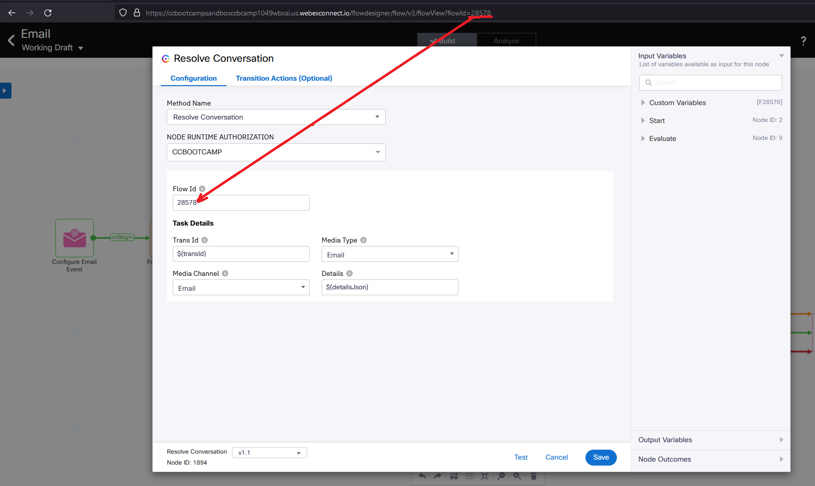 Resolve Conversation Node Flow ID
